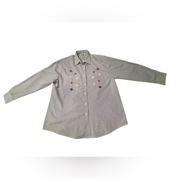 VTG PTNY Women’s size Large Button Down Long Sleeve Blue & White Striped Stars - Picture 4 of 11